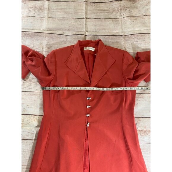 Dana Buchman Women's Orange Silk Sea Shell Button Front Long Coat - 14 - Picture 9 of 13